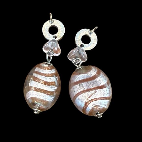 ANTICA MURRINA Light Pink Metallic Swirl Murano Glass SilverTone Dangle Earrings - Picture 6 of 8